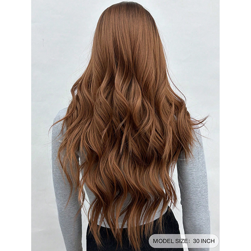 Wig full head long curly hair with slight water ripples