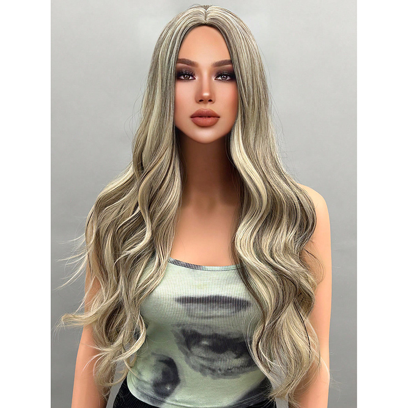 Wig full head long curly hair with slight water ripples