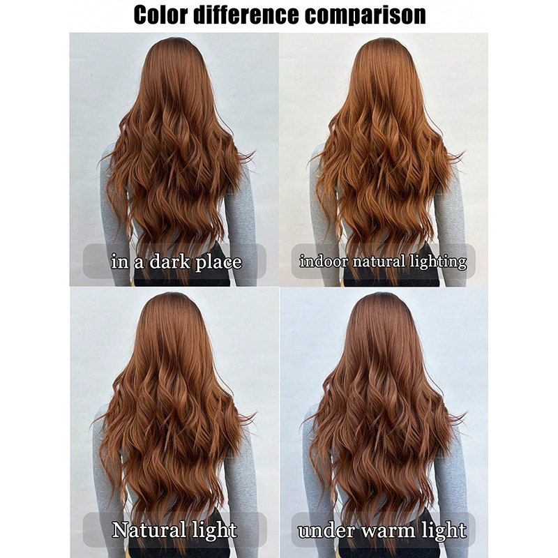 Wig full head long curly hair with slight water ripples