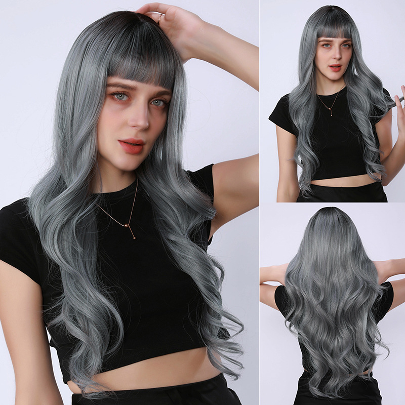 Wig full head long curly hair with slight water ripples