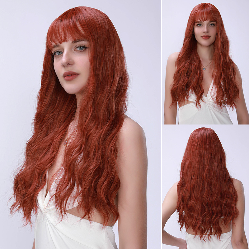 Wig full head long curly hair with slight water ripples