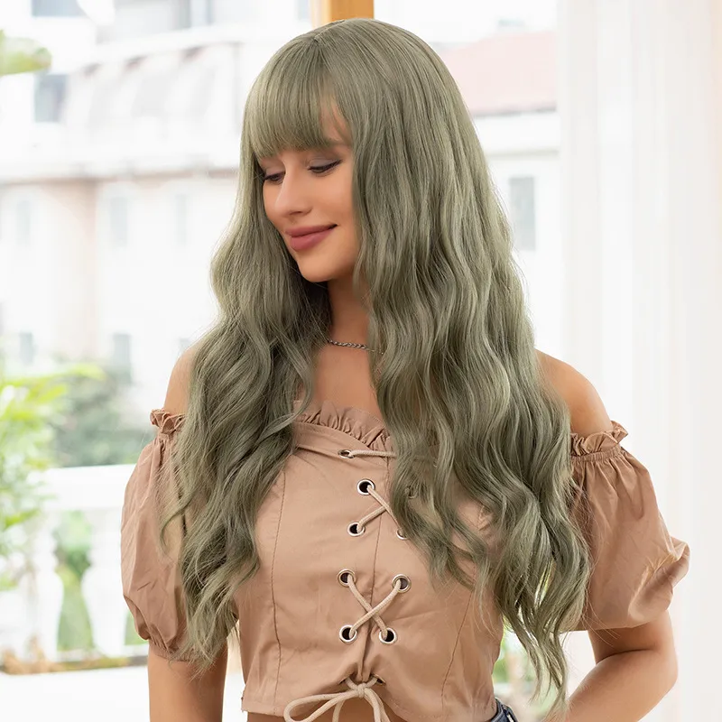 Wig full head long curly hair with slight water ripples