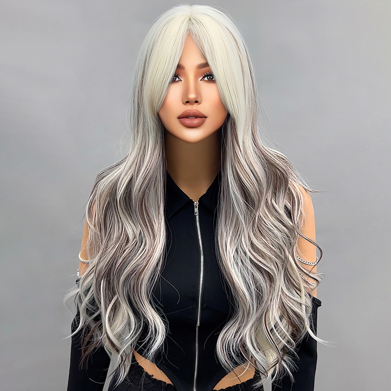 Wig full head long curly hair with slight water ripples