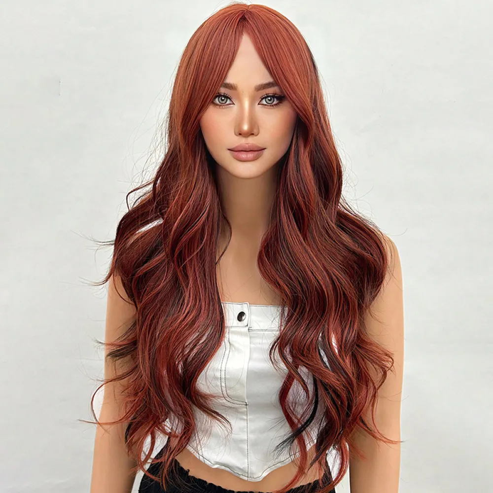 Wig full head long curly hair with slight water ripples
