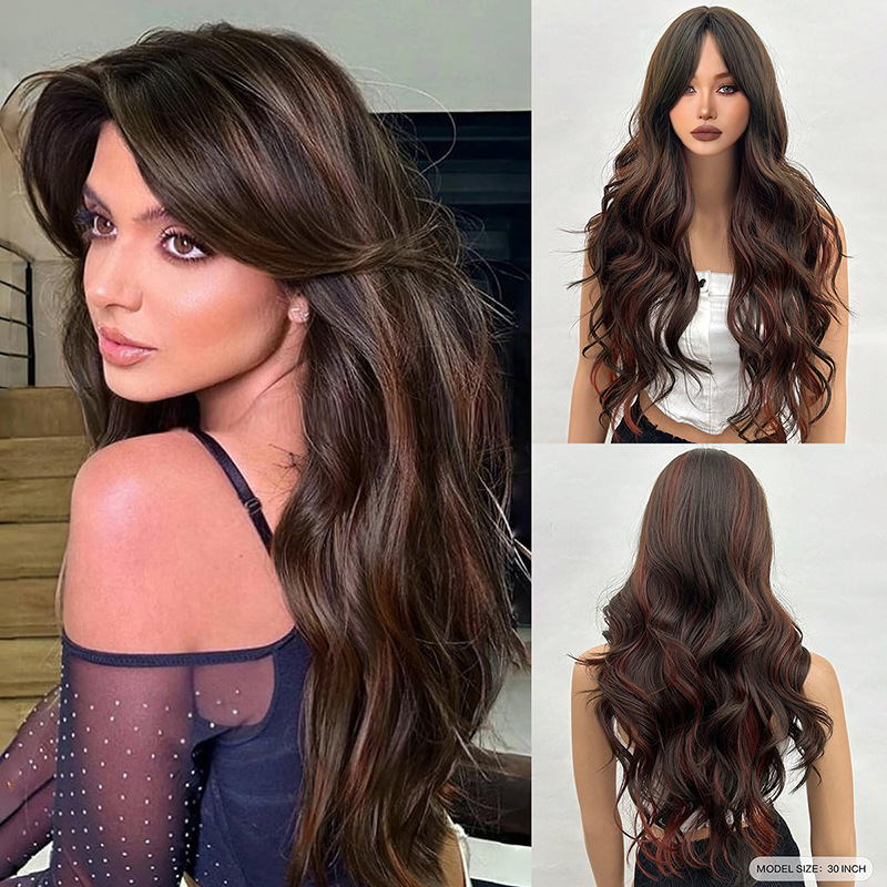 Wig full head long curly hair with slight water ripples