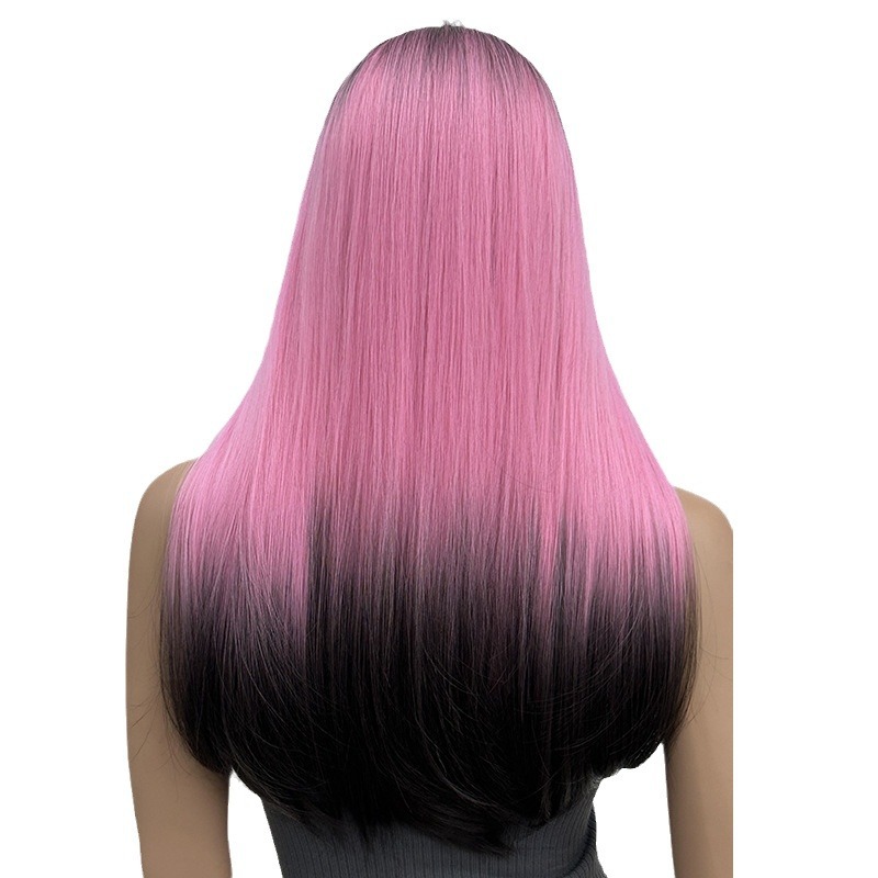 Wig full head loose straight hair gradient with bangs wig