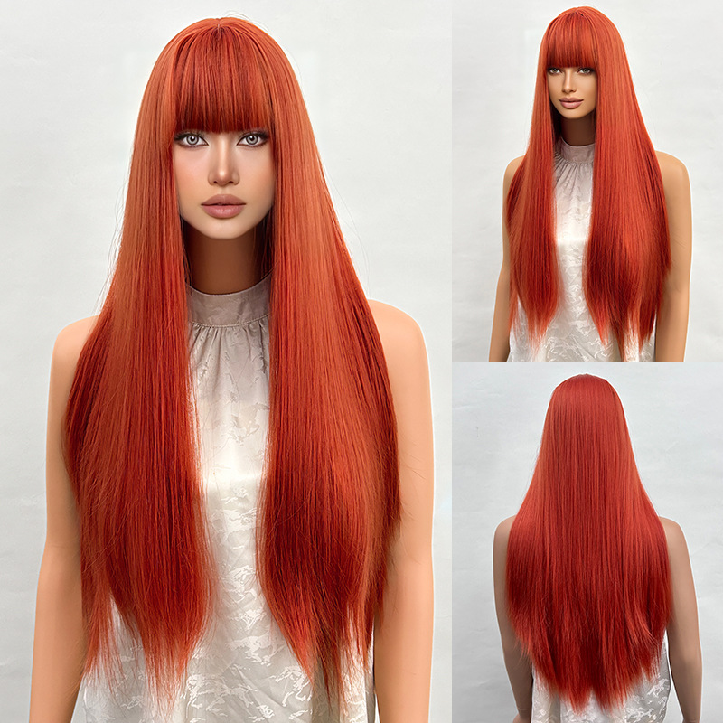 Wig full head loose straight hair gradient with bangs wig