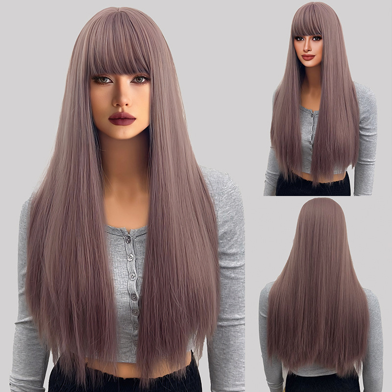 Wig full head loose straight hair gradient with bangs wig