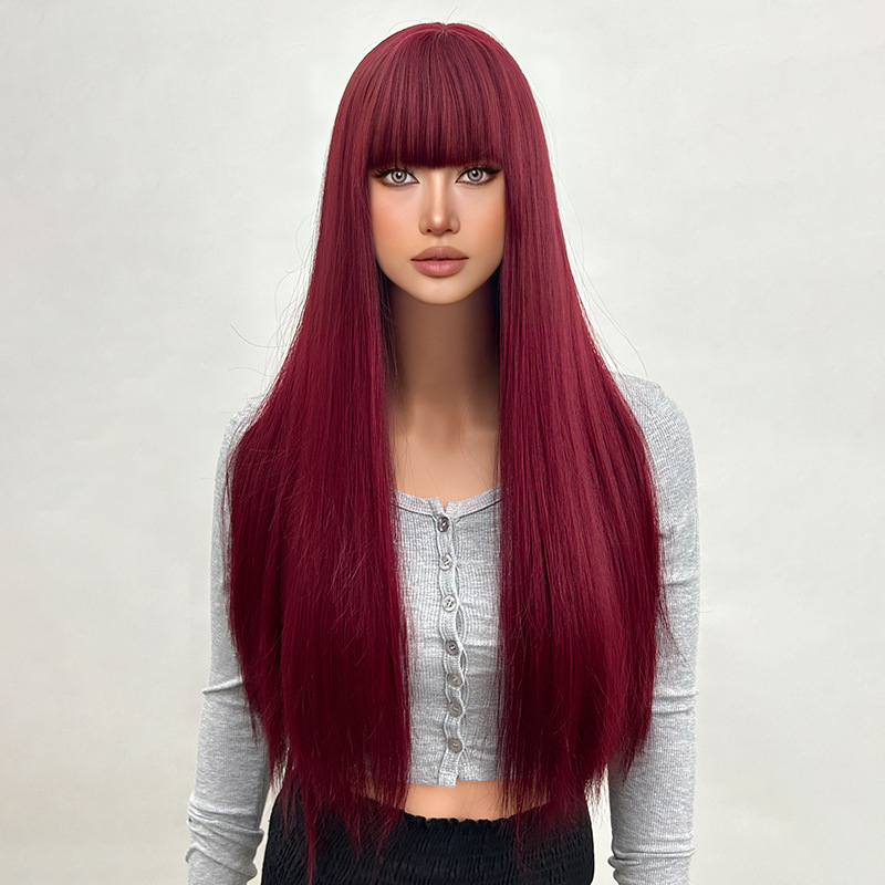 Wig full head loose straight hair gradient with bangs wig