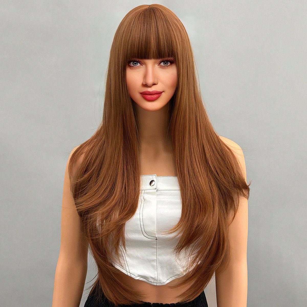 Wig full head loose straight hair gradient with bangs wig