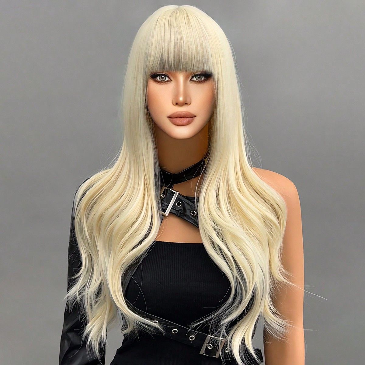 Wig full head loose straight hair gradient with bangs wig