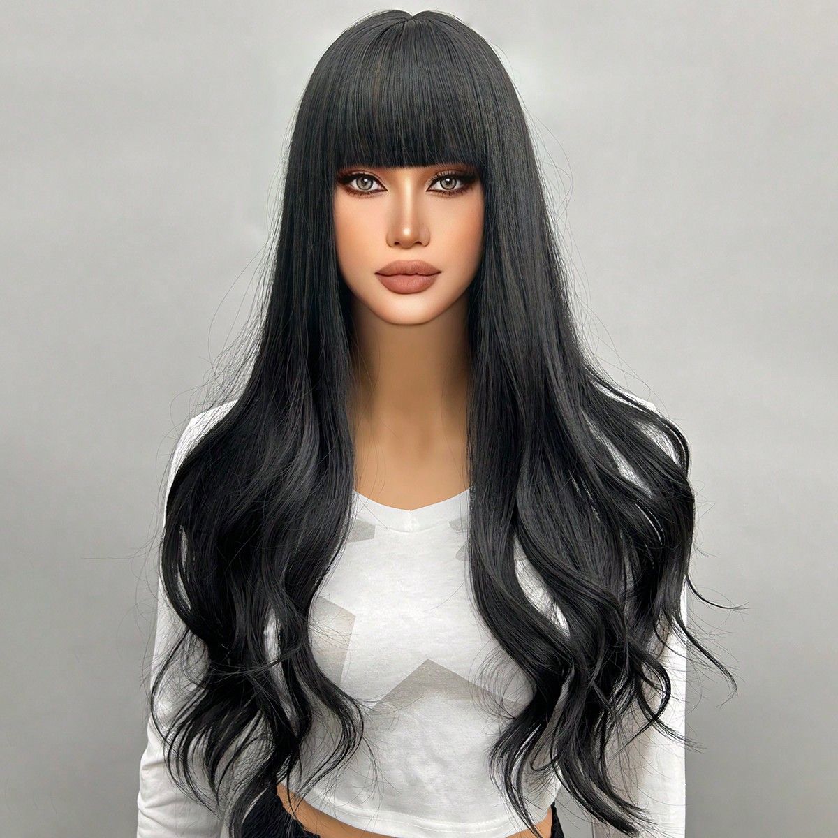 Wig full head loose straight hair gradient with bangs wig