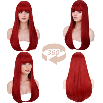 Wig natural black long straight hair 02