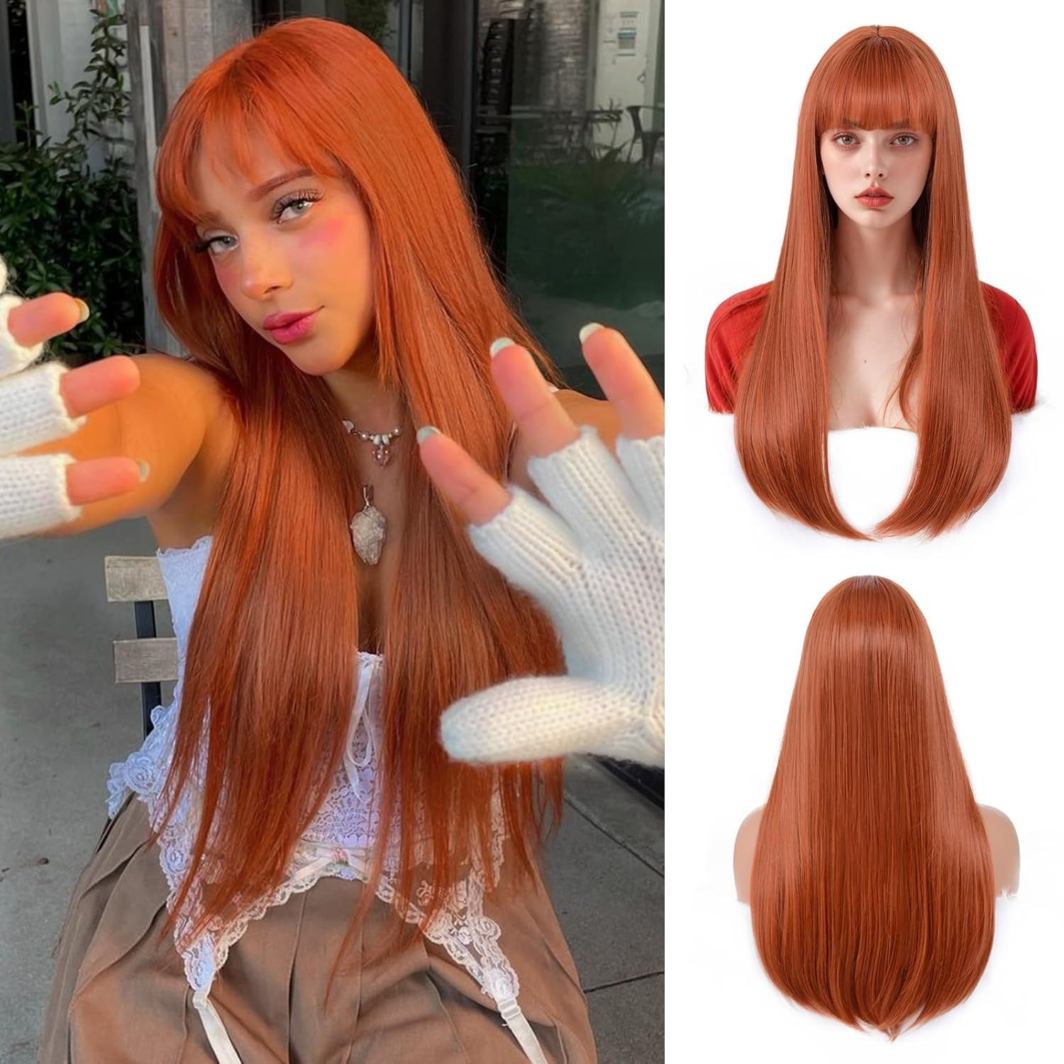 Wig natural black long straight hair
