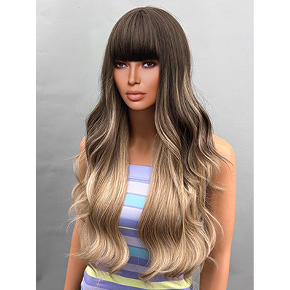 Wig with golden long curly hair naturally curled slightly