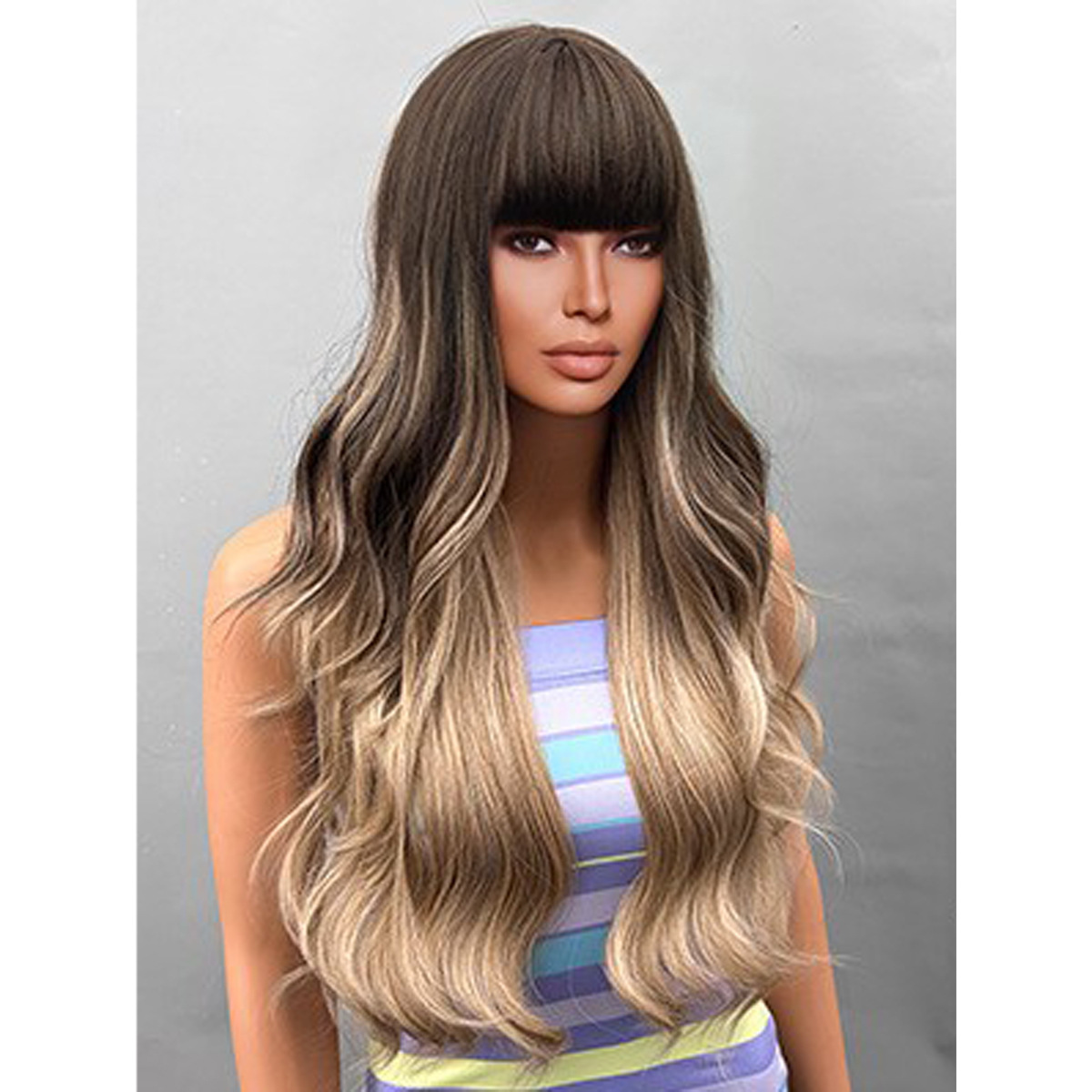 Wig with golden long curly hair naturally curled slightly