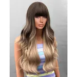 Wig with golden long curly hair naturally curled slightly
