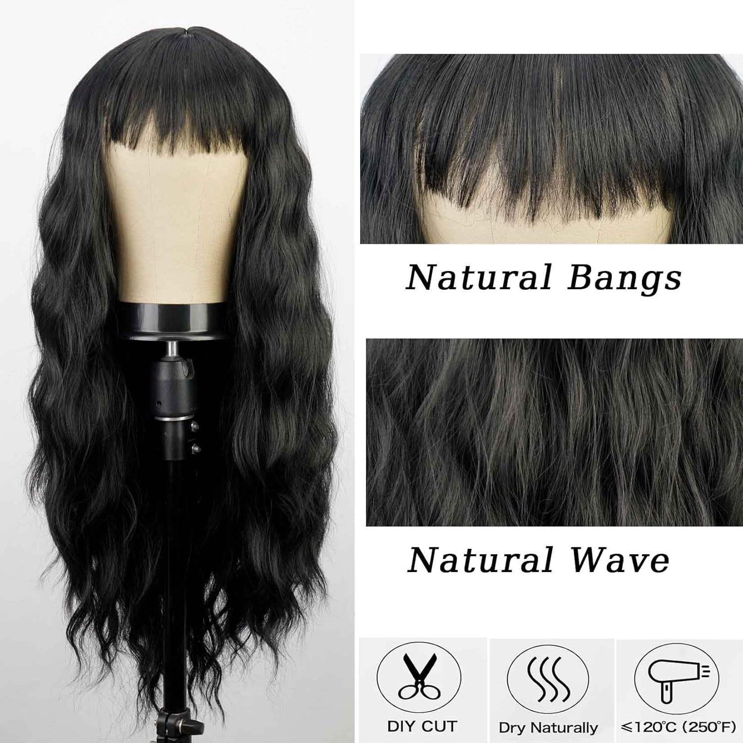 Black wig with naturally long curly hair Lolita