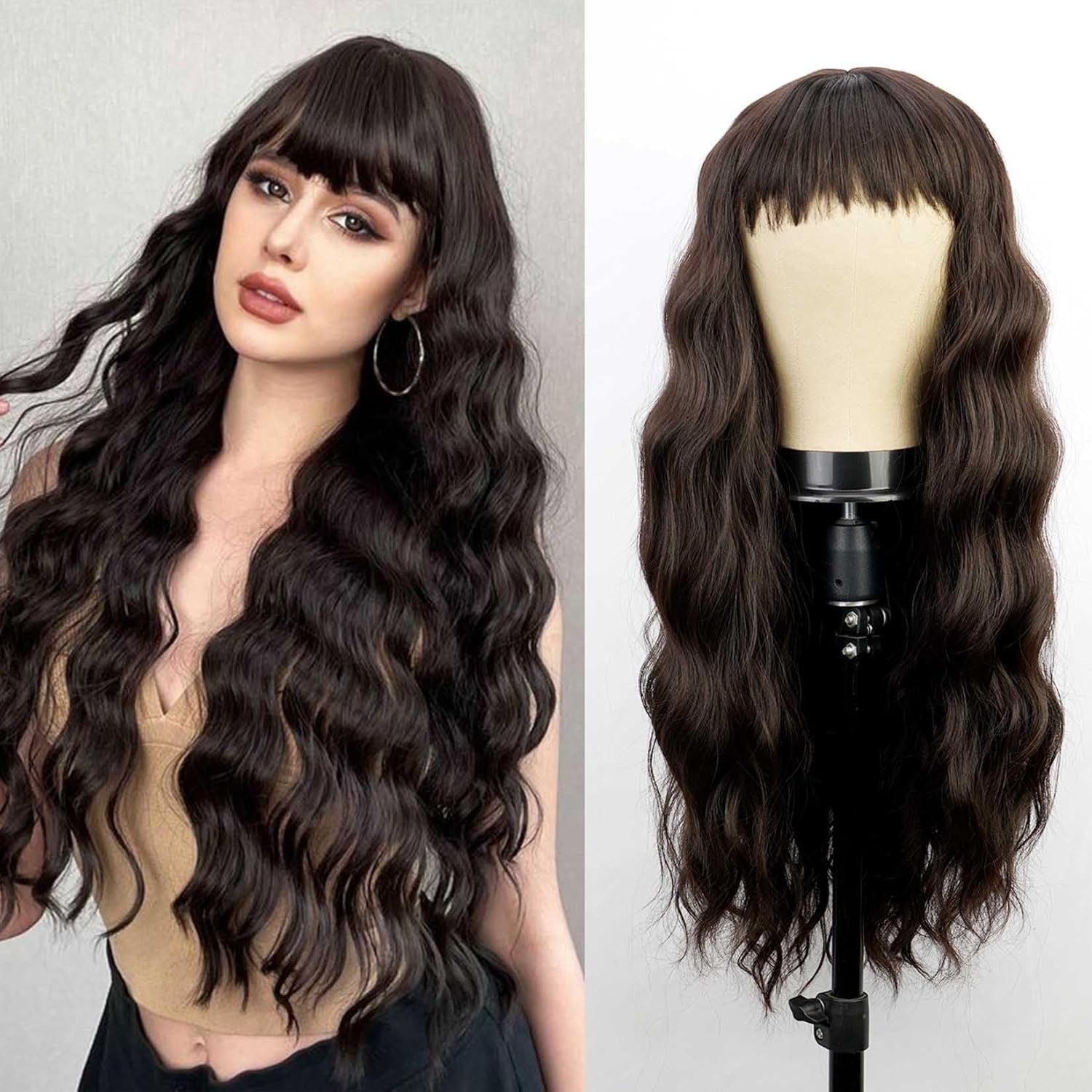 Black wig with naturally long curly hair Lolita