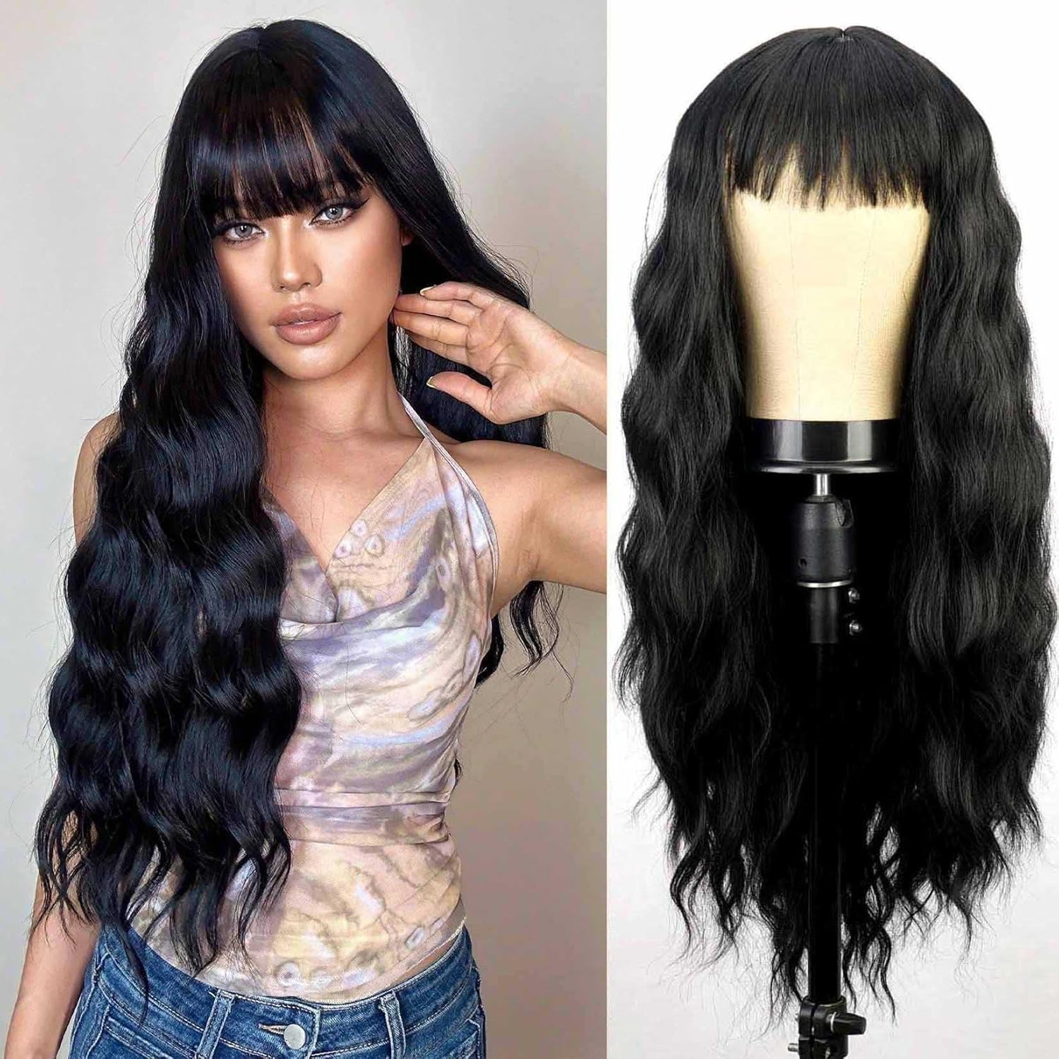 Black wig with naturally long curly hair Lolita