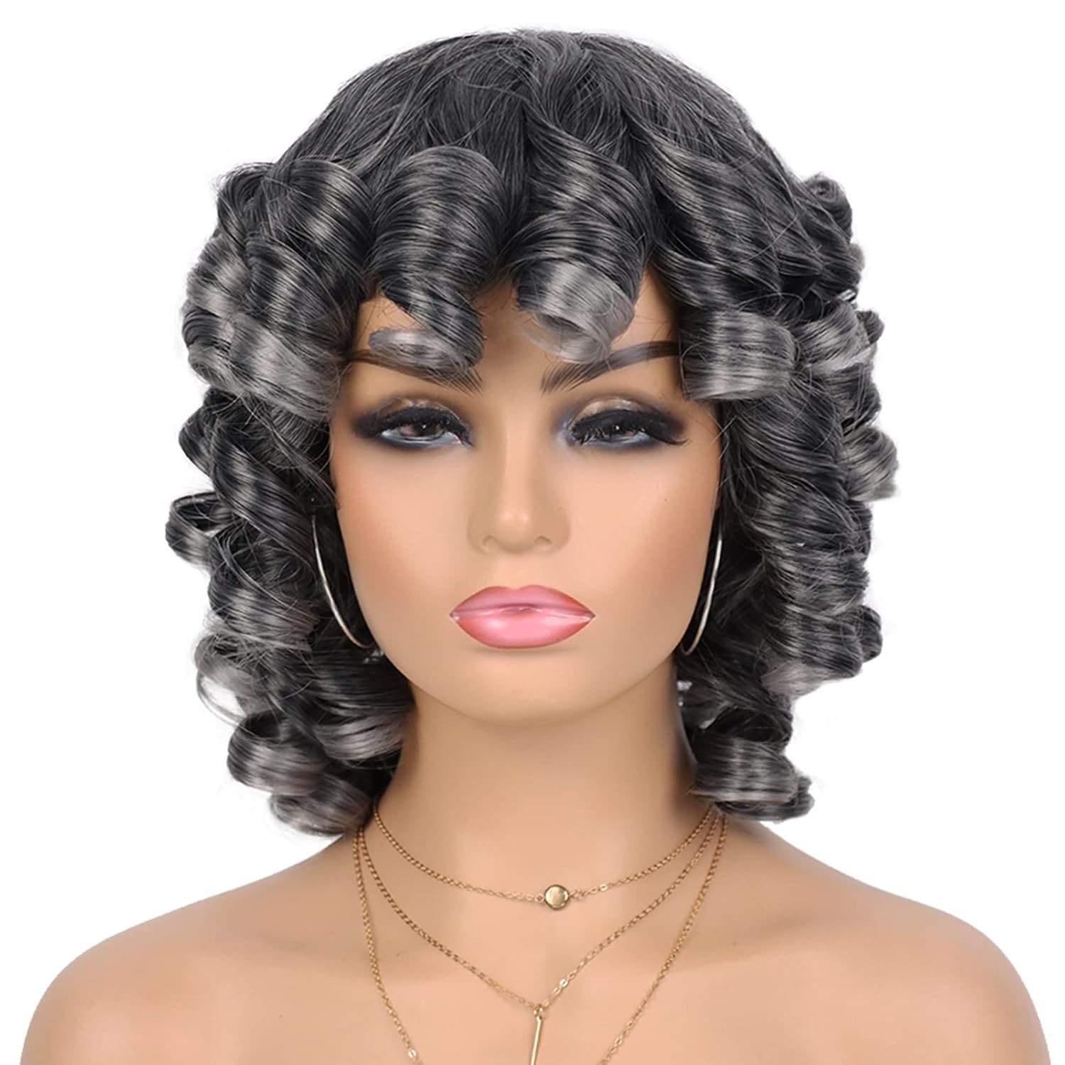 Full head hairstyle with natural fluffy wig and bangs
