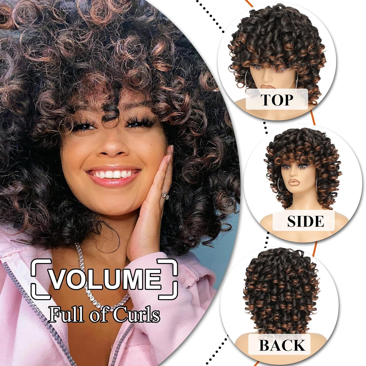 Full head hairstyle with natural fluffy wig and bangs