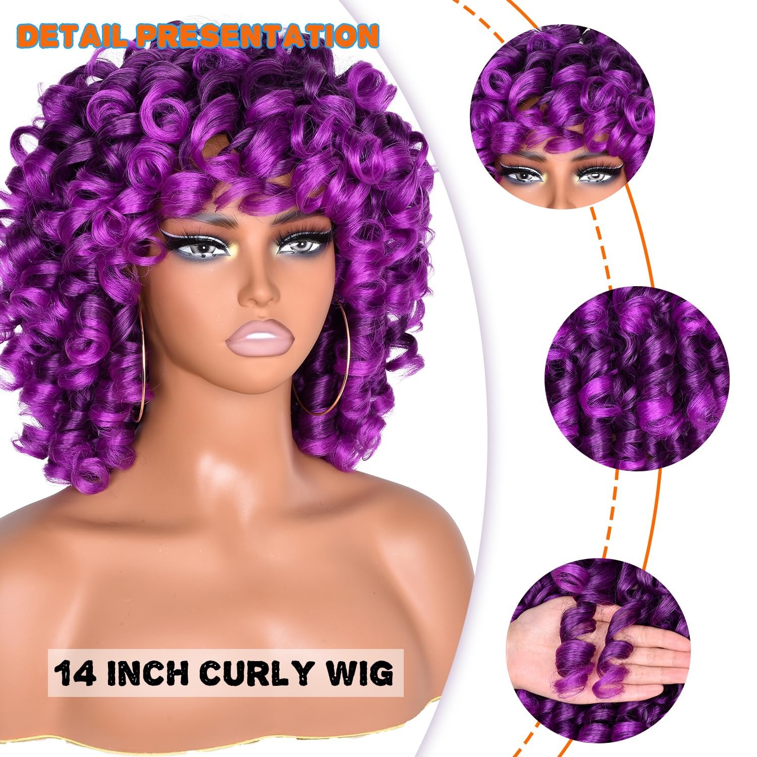 Full head hairstyle with natural fluffy wig and bangs