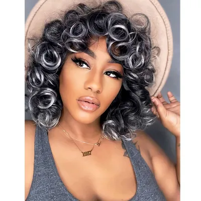 Full head hairstyle with natural fluffy wig and bangs 01