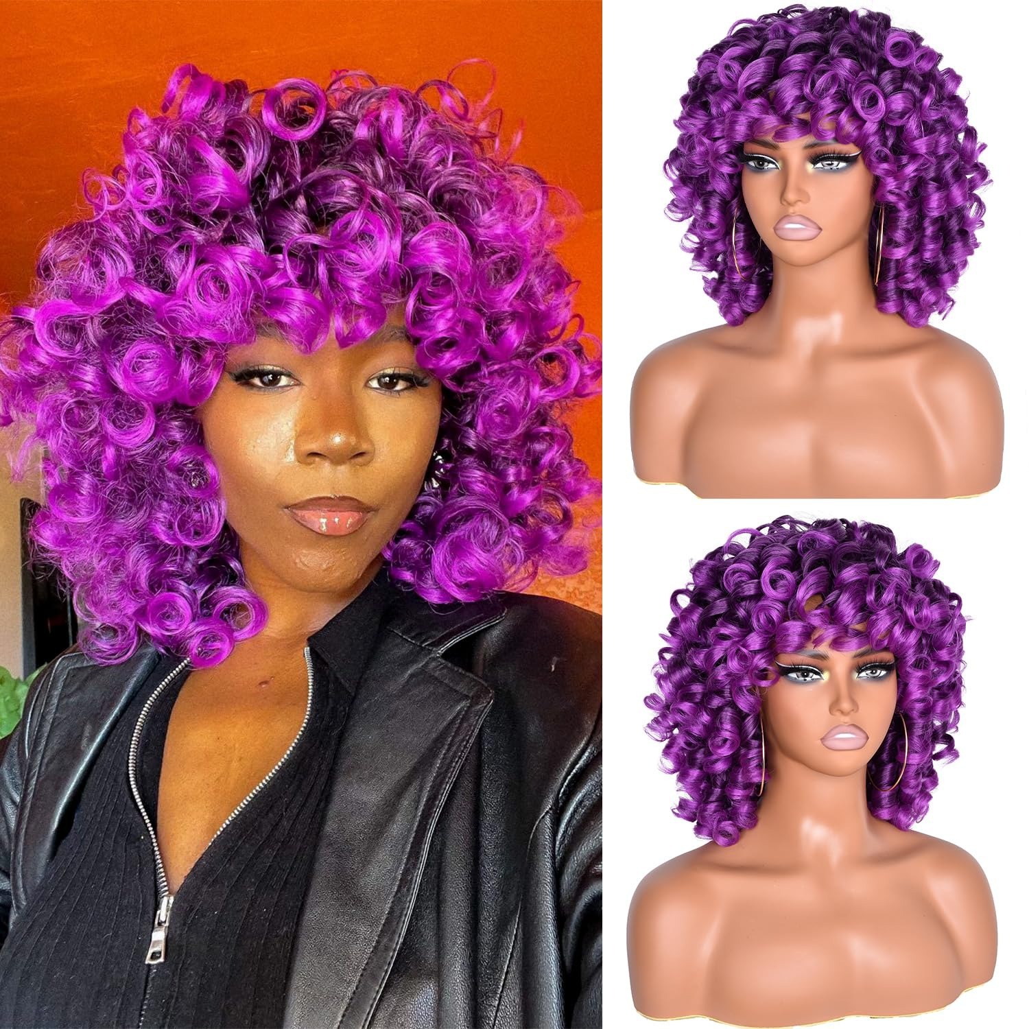 Full head hairstyle with natural fluffy wig and bangs