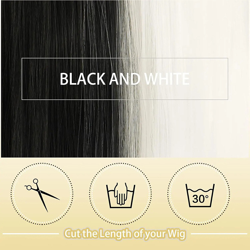 Full head wig black and white natural fluffy natural