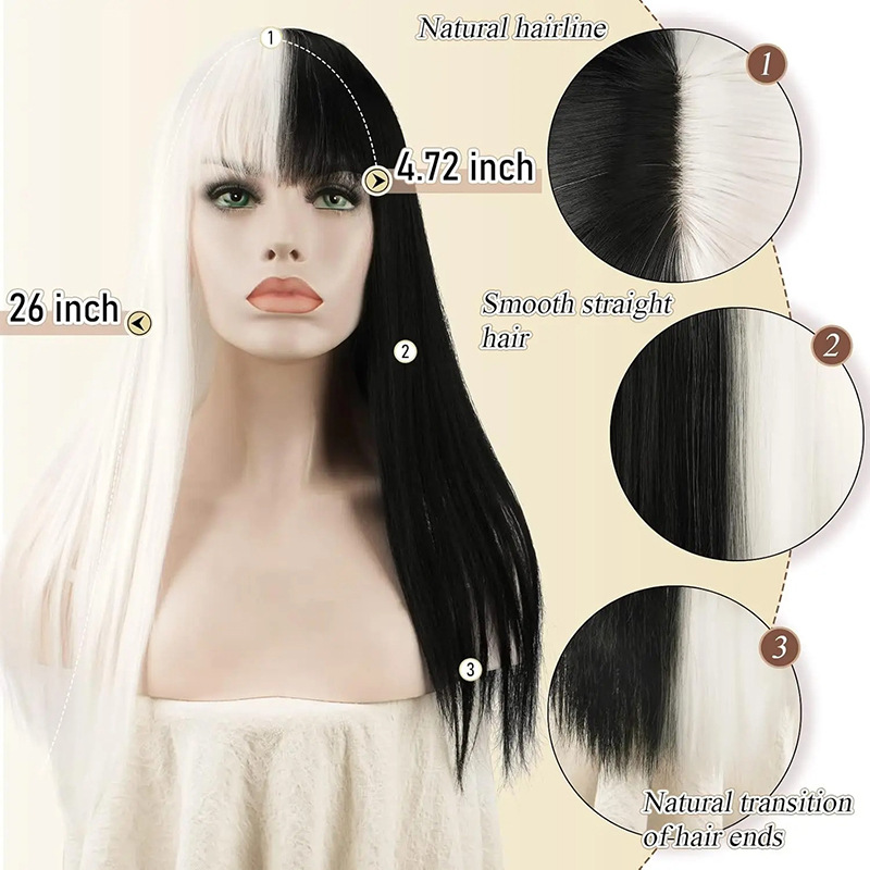 Full head wig black and white natural fluffy natural