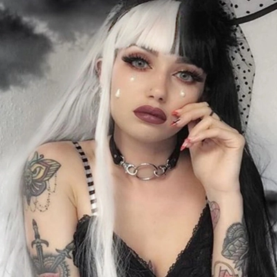 Full head wig black and white natural fluffy natural 02