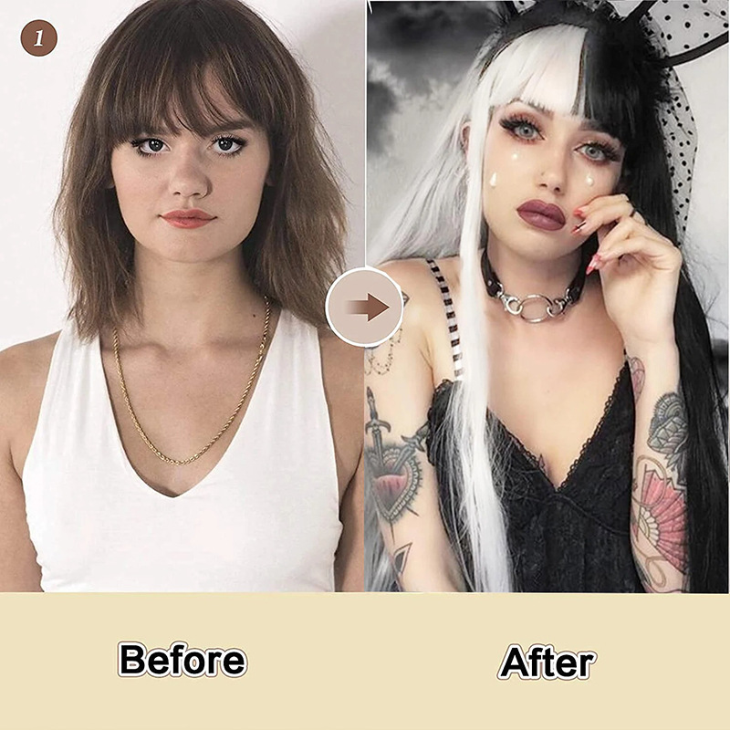 Full head wig black and white natural fluffy natural