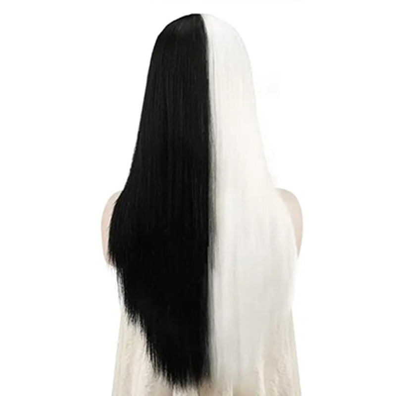 Full head wig black and white natural fluffy natural