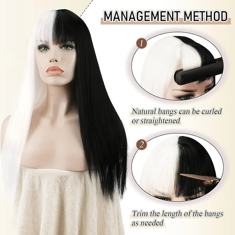 Full head wig black and white natural fluffy natural