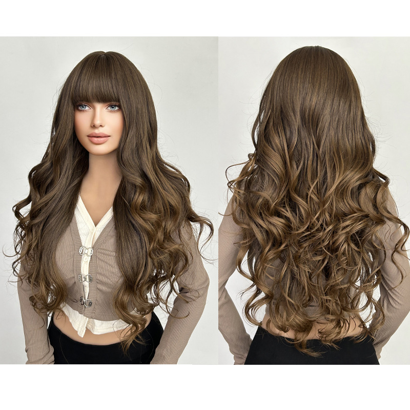 Gradient wig with full bangs & big waves