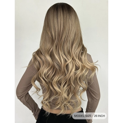 Gradient wig with full bangs & big waves 02