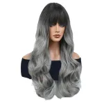 Wig, big waves, long curly hair, neat bangs
