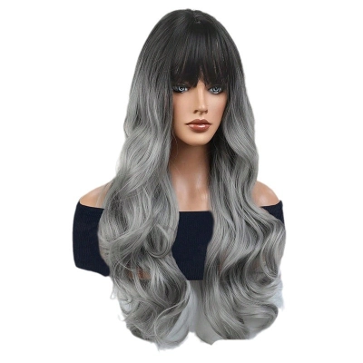 Wig, big waves, long curly hair, neat bangs 02