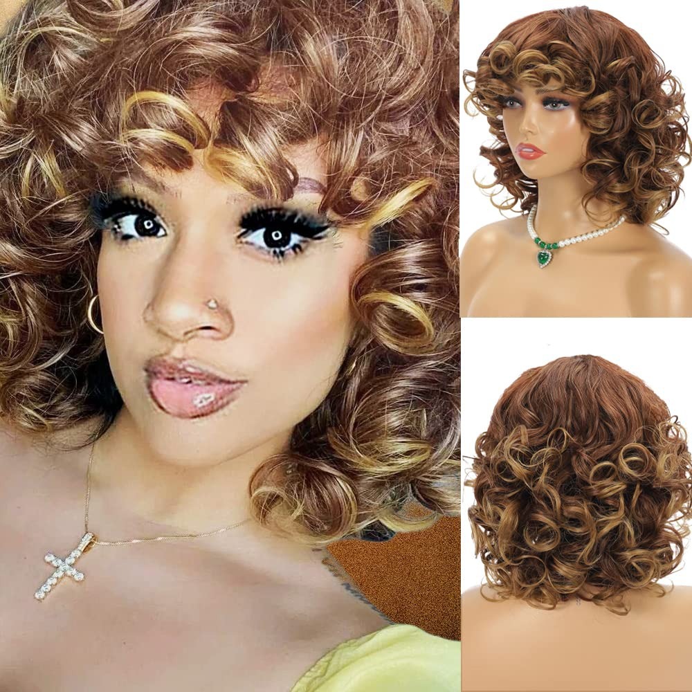 Wig full head naturally fluffy with loose bangs