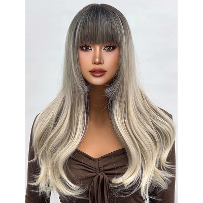 Bangs gradient gray long straight hair 02