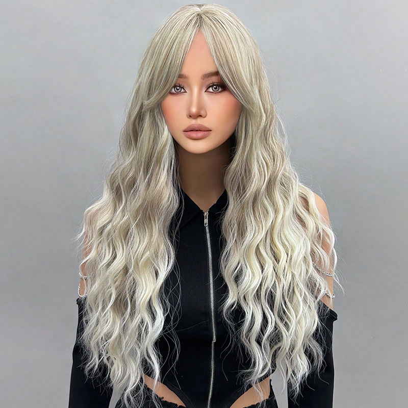Bangs gradient gray long straight hair