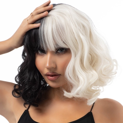 Black and white dual tone short hair wig 02
