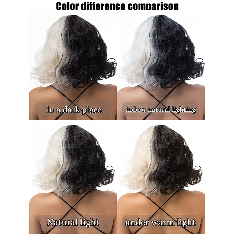 Black and white dual tone short hair wig