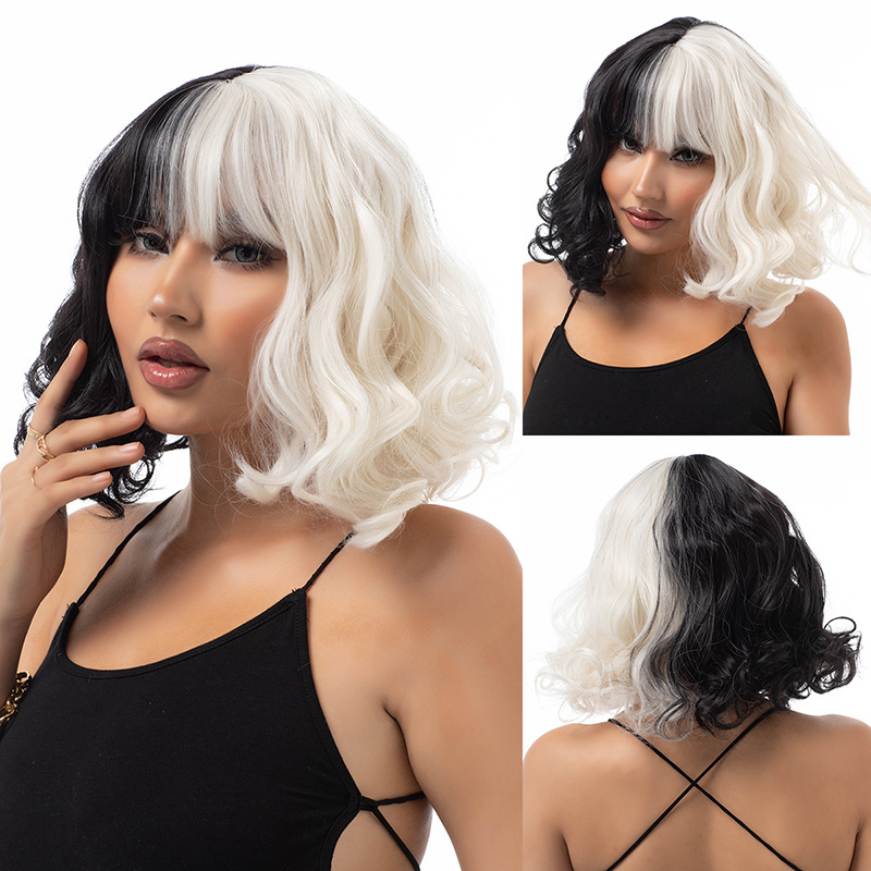 Black and white dual tone short hair wig