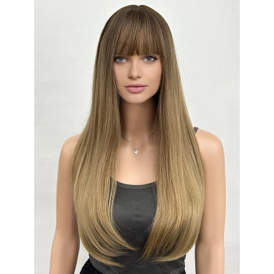 Full head hairstyle with long straight bangs and comfortable wig 01