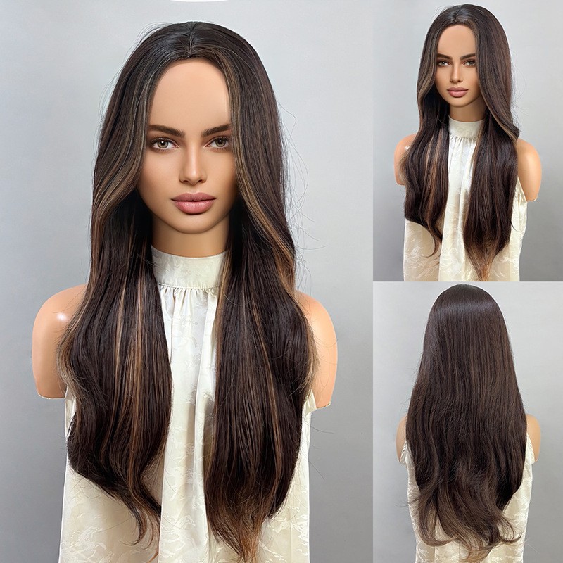 Full head hairstyle with long straight bangs and comfortable wig