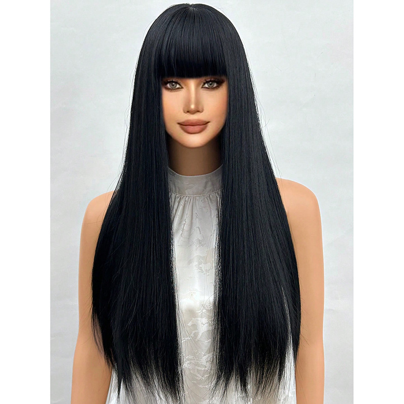 Full head hairstyle with long straight bangs and comfortable wig