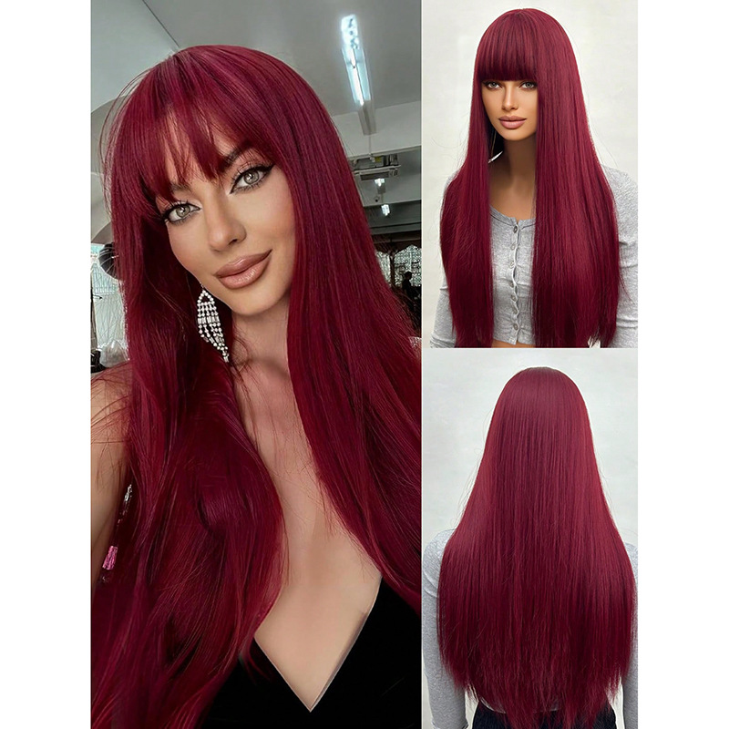 Full head hairstyle with long straight bangs and comfortable wig