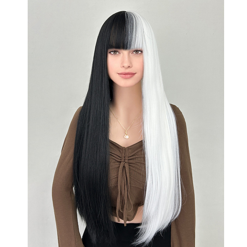 Full head hairstyle with long straight bangs and comfortable wig